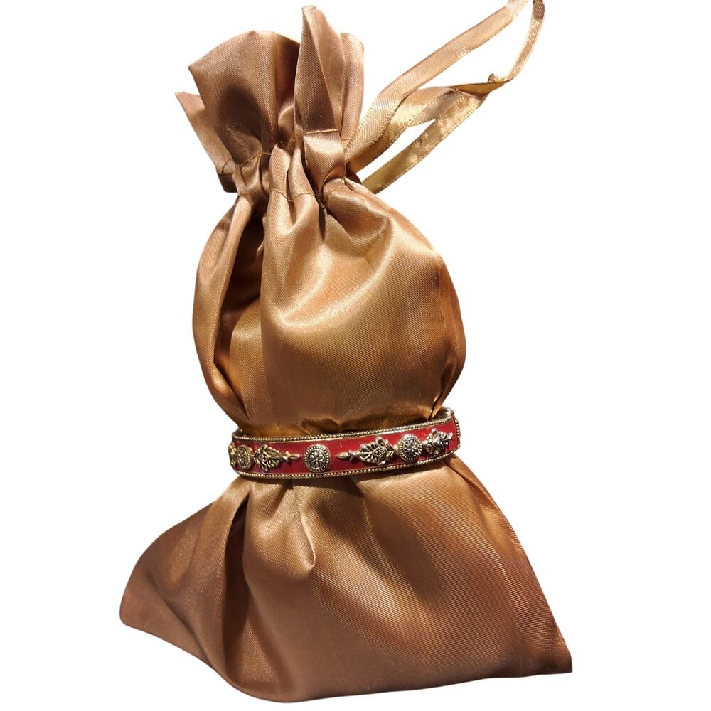 RED AND GOLD BRACELET, ORNATE, COSTUME JEWELRY